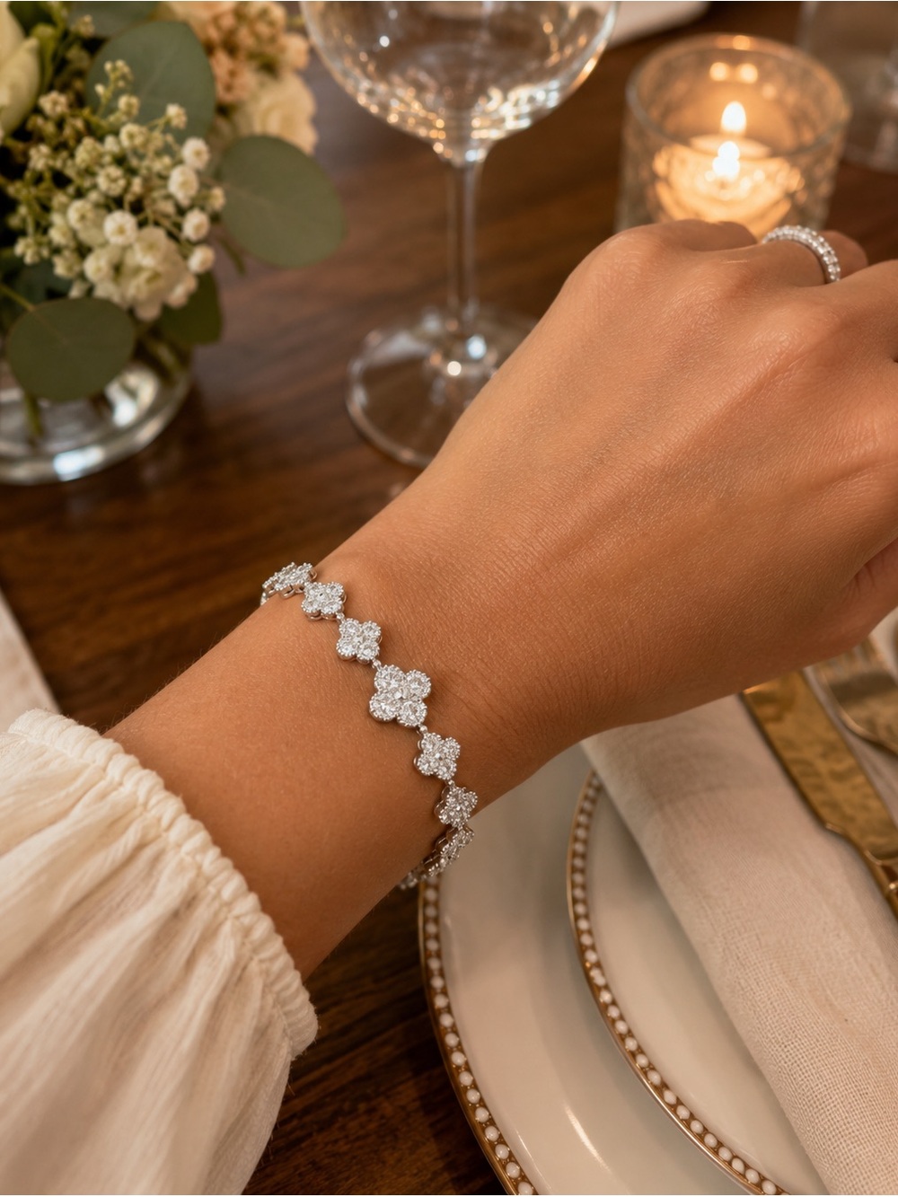 Cluster Floral Link Bracelet - Silver